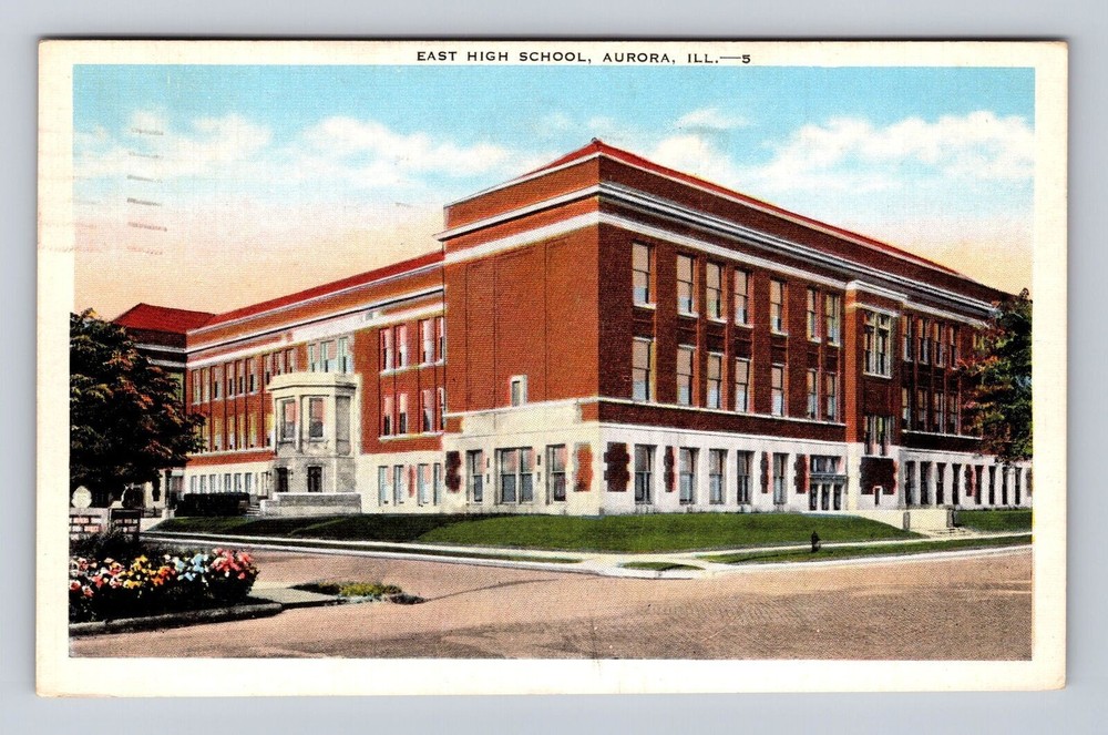 Aurora IL-Illinois, East High School, Antique, Vintage c1947 Souvenir Postcard