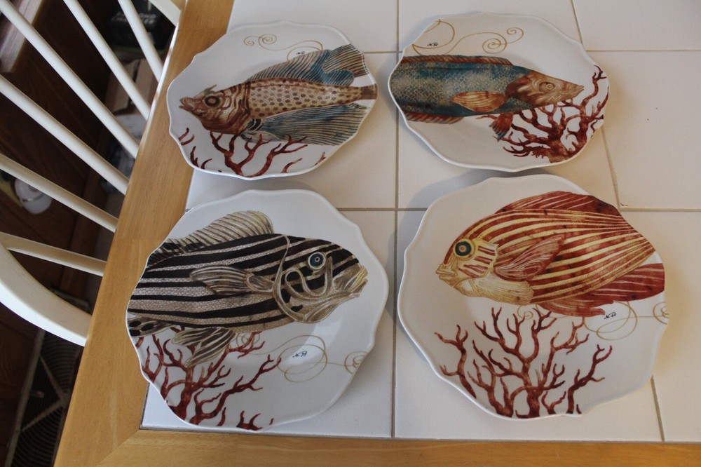 Tim Coffey 8-3/4 Inch Fish Plates Set of 4 by Creative Co-op
