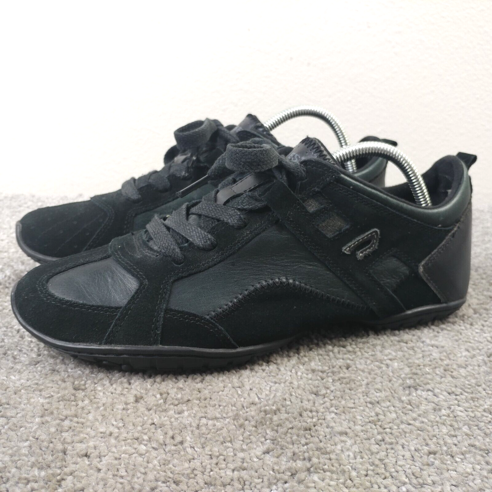 Diesel Shoes Vintage Mens 9.5 Sneakers Black Leather Low Top Fashion Nagoya