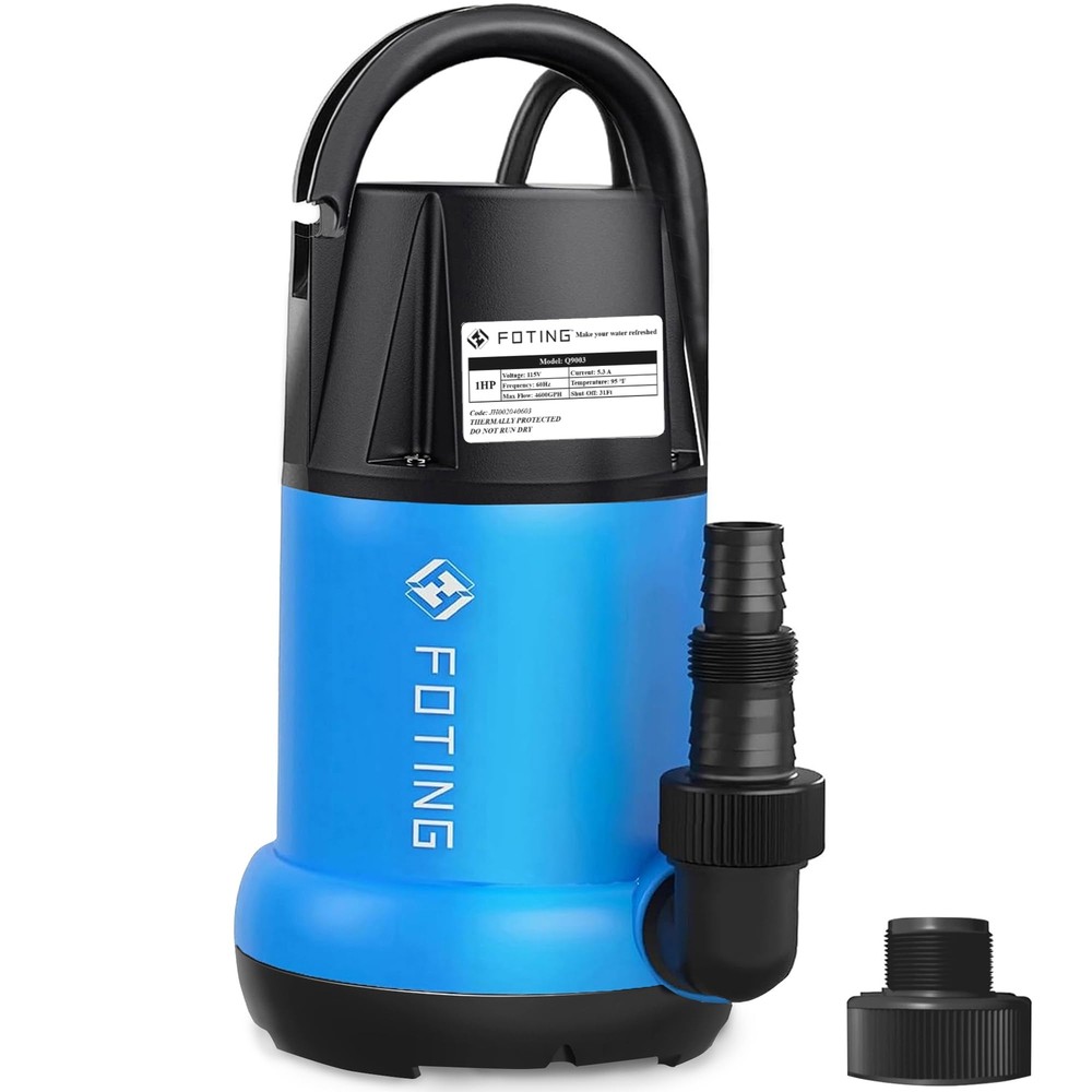 Sump Pump 1HP Clean/Dirty Submersible Water Pump, 4600GPH Utility Pump Thermo...