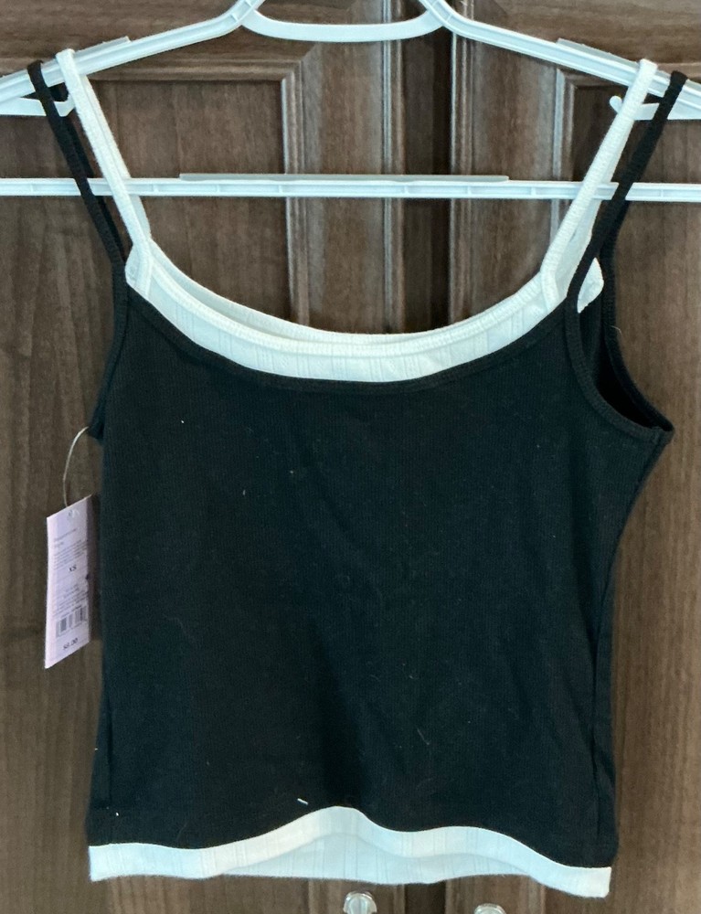 NWT Wild Fable Faux Layered Tank Top Black White Ribbed Camisole xs