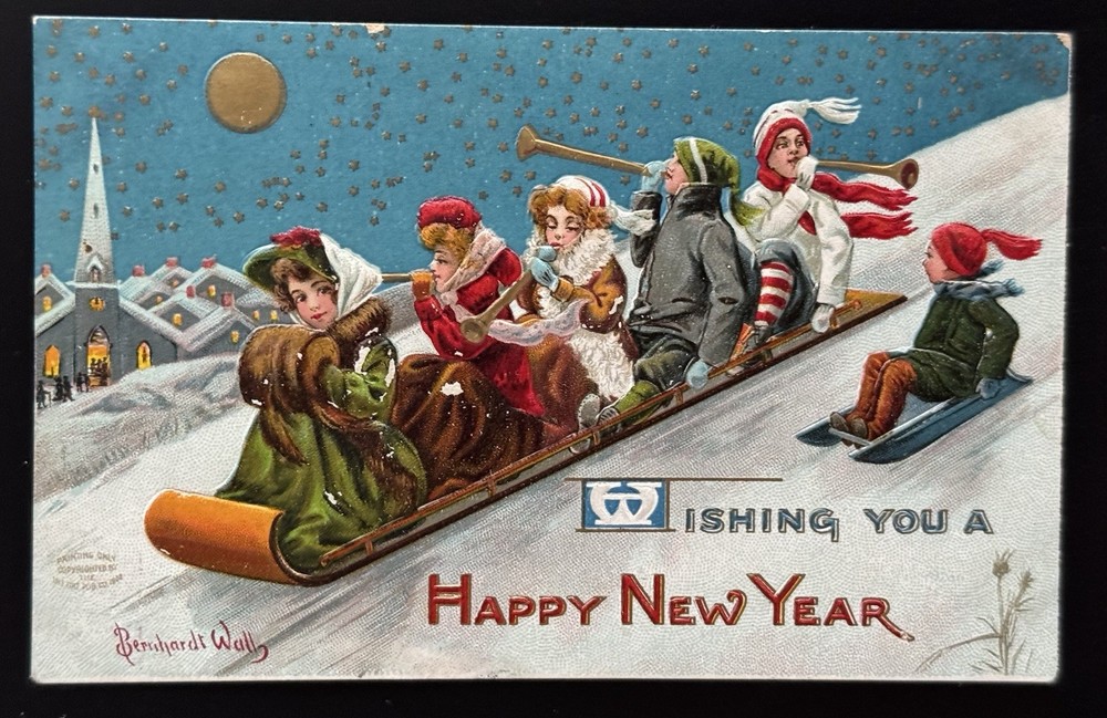 Vintage Postcard Greeting Card Wishing You A Happy New Year Bernhardt Wall