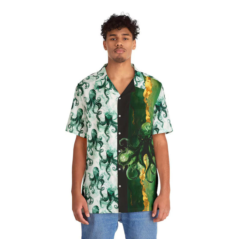 Mens Ocean Inspired Hawaii Shirt Beach Aloha Tropical Vacation Gift