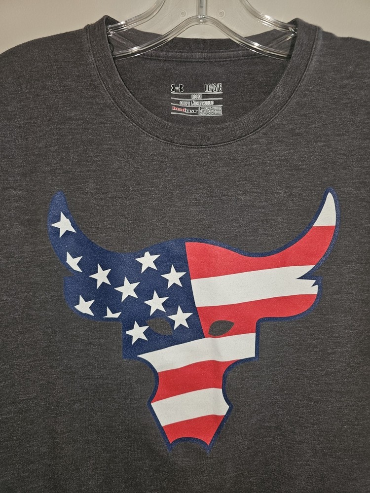 Under Armour Project Rock USA Large Mens Gray Graphic Logo Tshirt