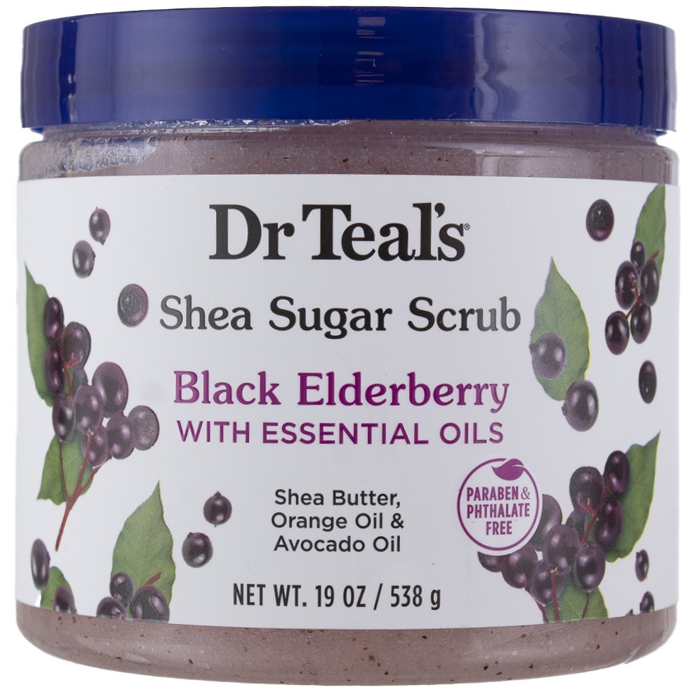 5 Pack Dr Teal's Shea Sugar Body Scrub, Black Elderberry, 19 oz