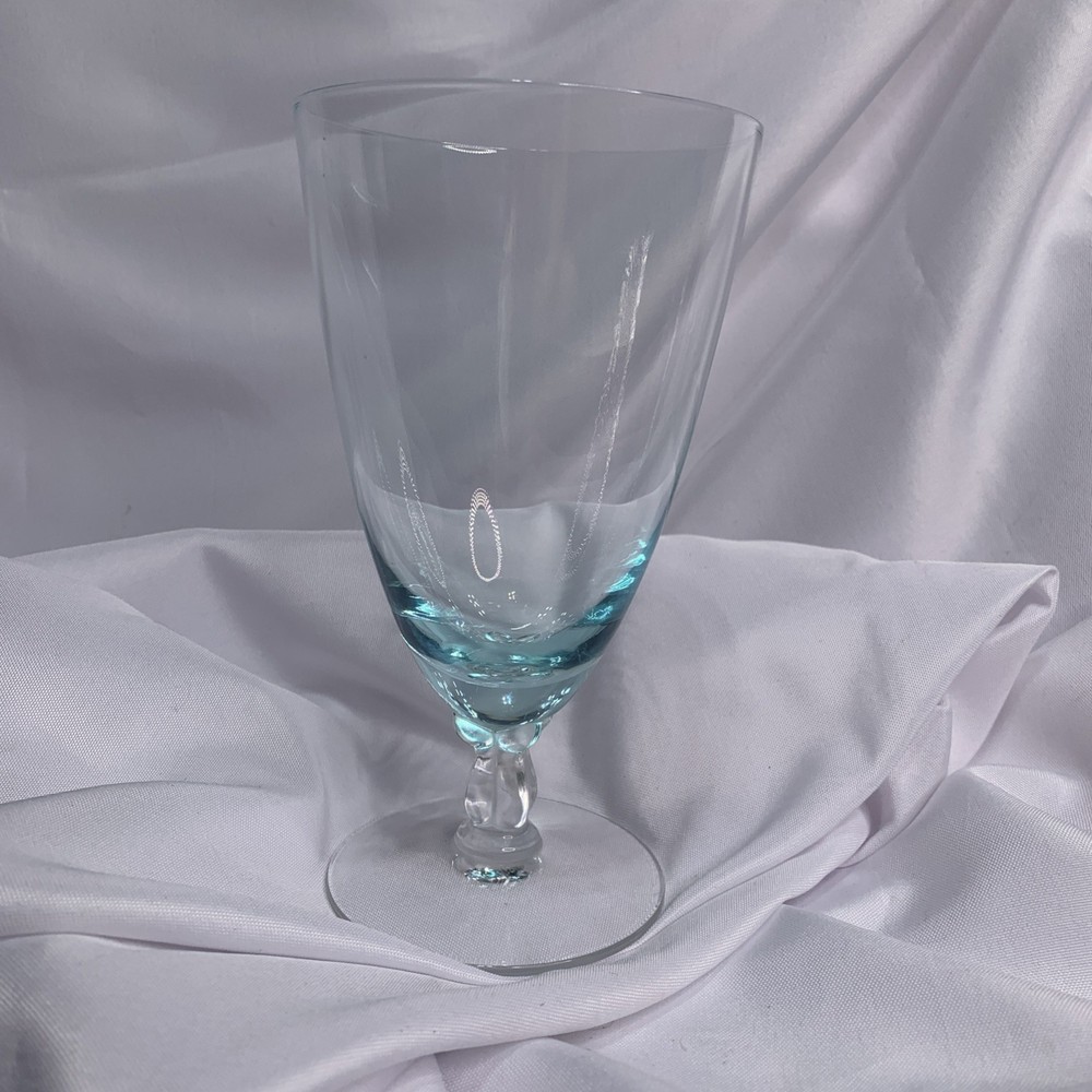 Vintage FOSTORIA Rhapsody Crystal Water Ice Tea Goblet Turquoise Blue Glass Cup