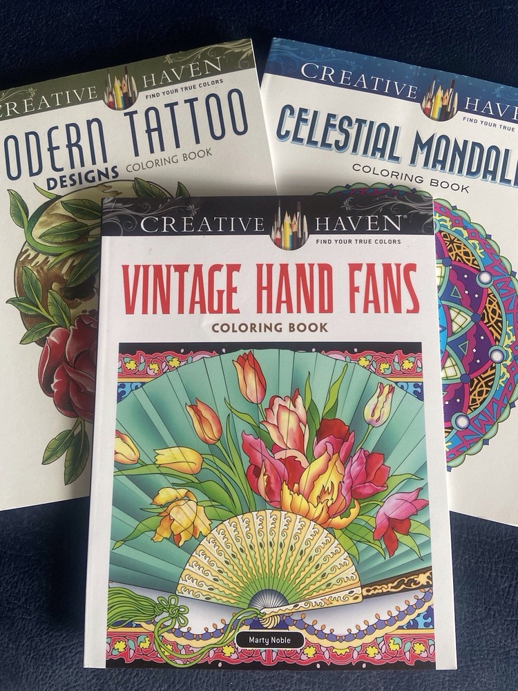 Set Of 3 Creative Haven Coloring Books, Tattoo, Hand Fans, Mandalas  New