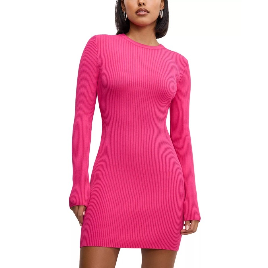 Good American Women Ballerina Pink Rib Knit Virgo Mini Bodycon Dress Size S
