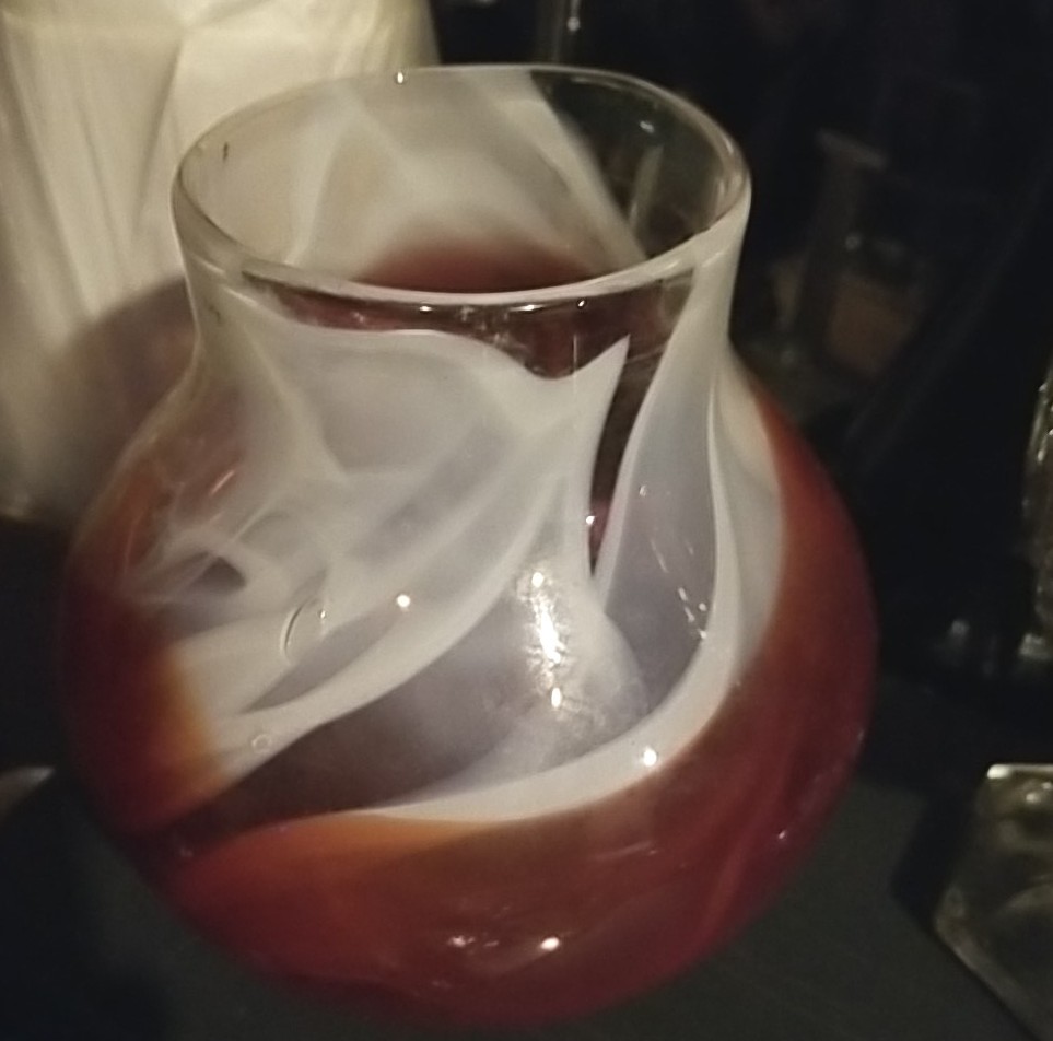 Vintage Hand-made Blown Glass Orange and White Vase