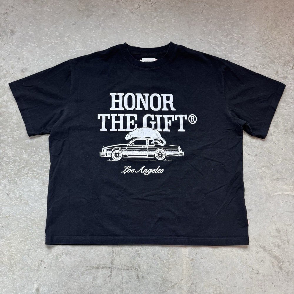 Honor The Gift Los Angeles Car Panther Graphic Oversized T-Shirt Black Size XL