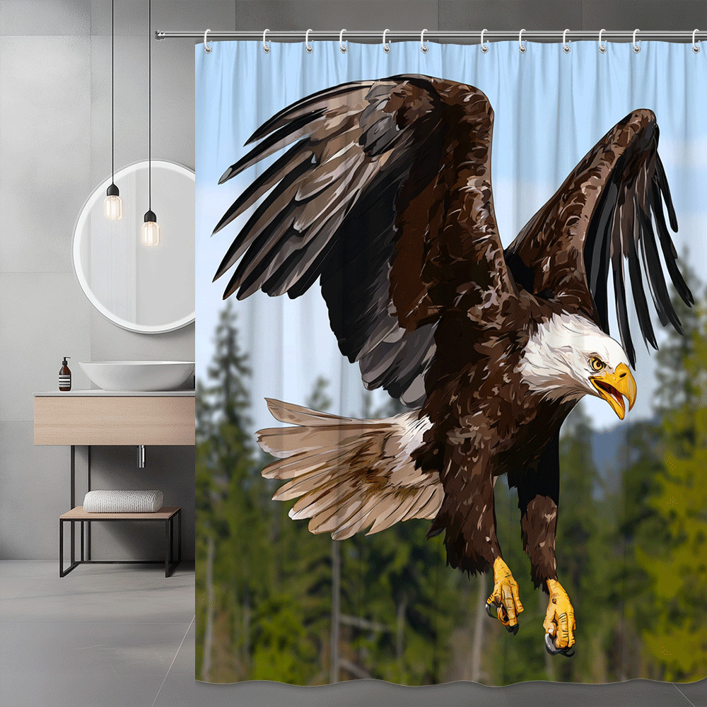 Bald Eagle Shower Curtain Flying Bird Forest Print