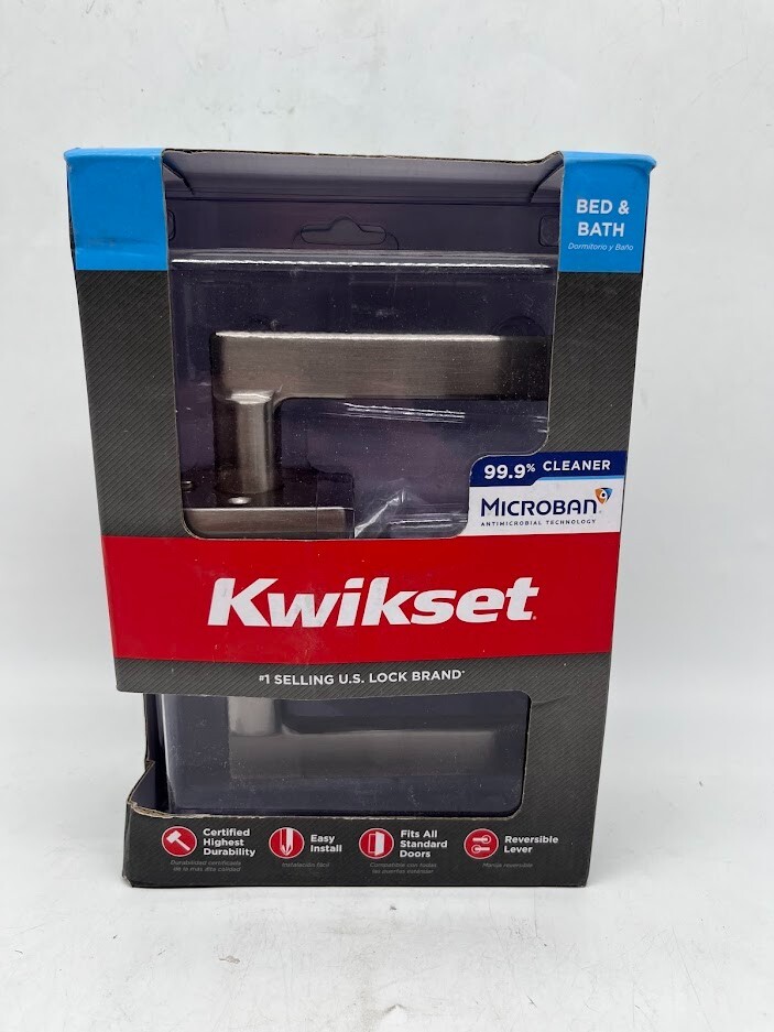 Kwikset Halifax Square Satin Nickel Privacy Bed/Bath Door Handle with Lock