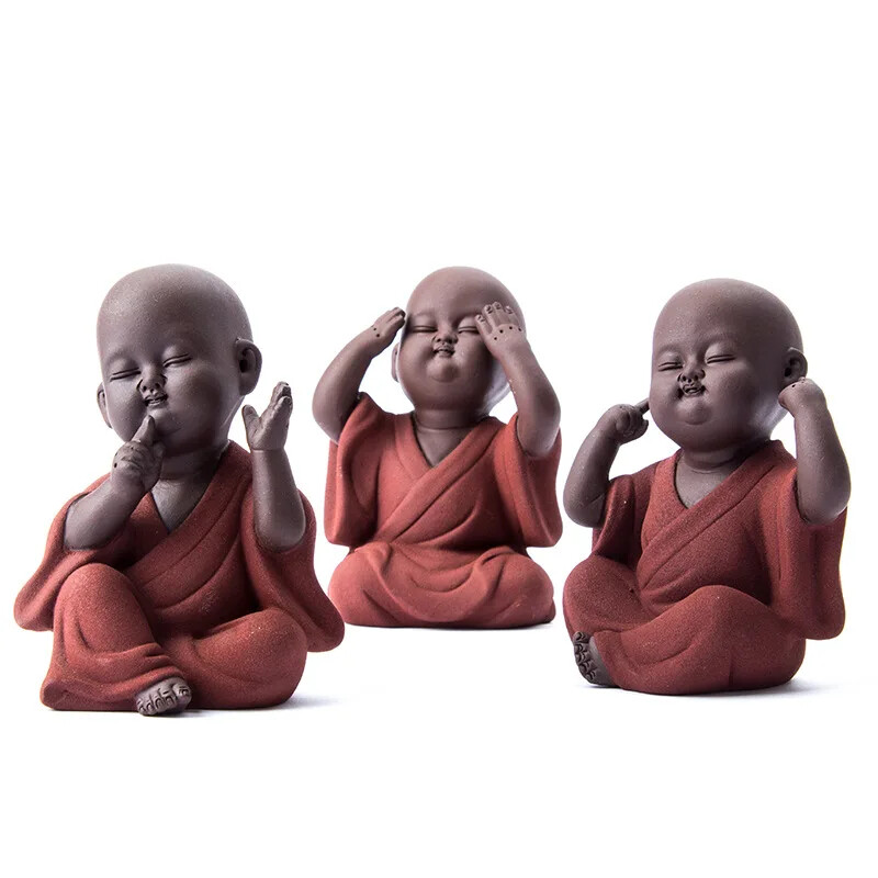 Ceramic Buddha Statue Tea Pet Purple Sand Monk Decoration Buddhist Mini Monk