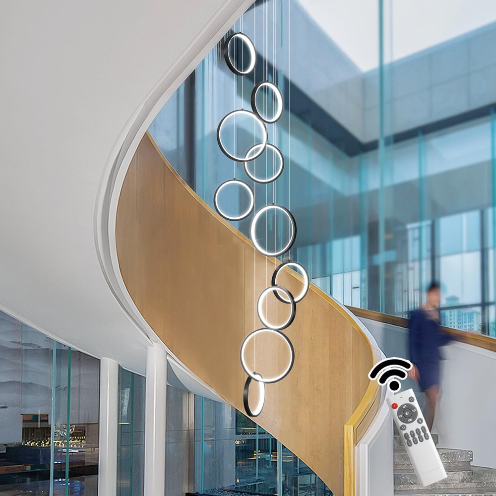 Dimmable LED Pendant Chandelier for High Ceilings in Staircase or Foyer