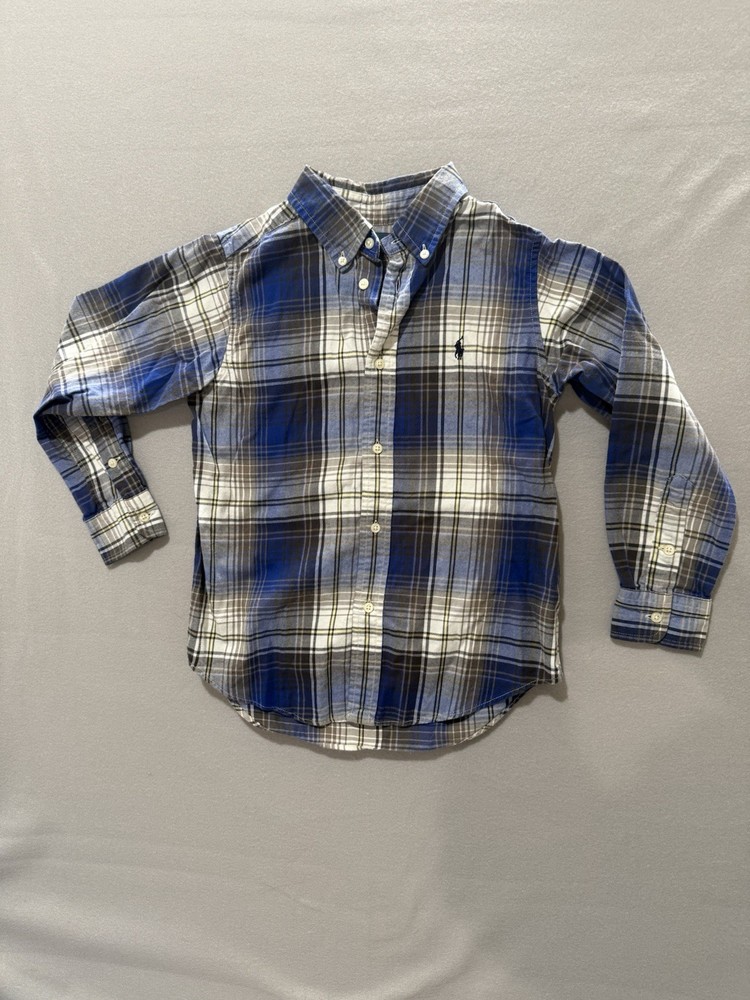 Polo Ralph Lauren Tartan Plaid Flannel Shirt Youth 6  100% Cotton Blue