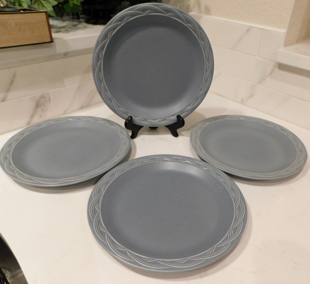 Pfaltzgraff Acadia Bay Blue Stoneware Dinner Plates Set of 4 Discontinued-image