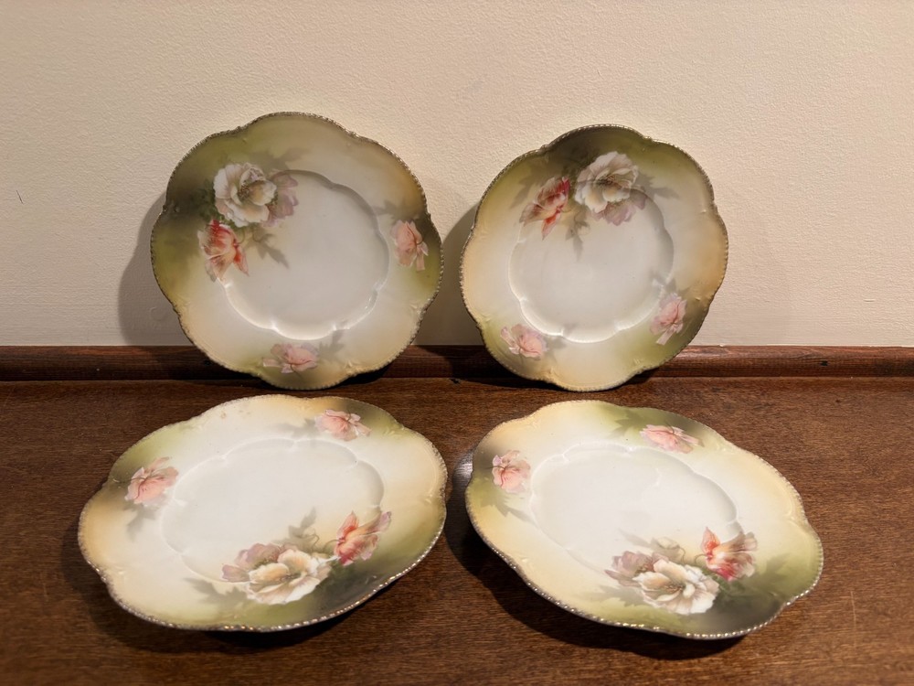 Antique RS Germany Porcelain Set of 4 Bread Cake Dessert Cheese Plates 1910-1930