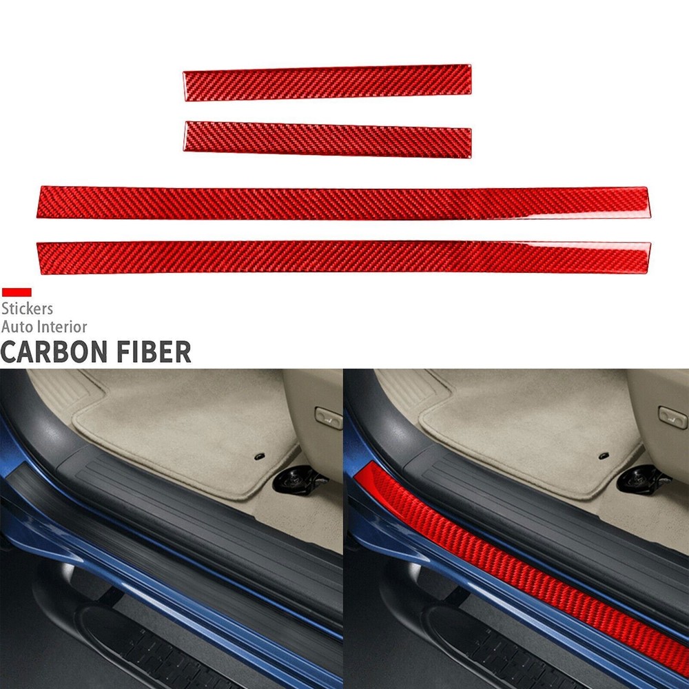 4Pcs Red Carbon Fiber Interior Door Sill Panel Trim For Toyota 4Runner 2010-2020