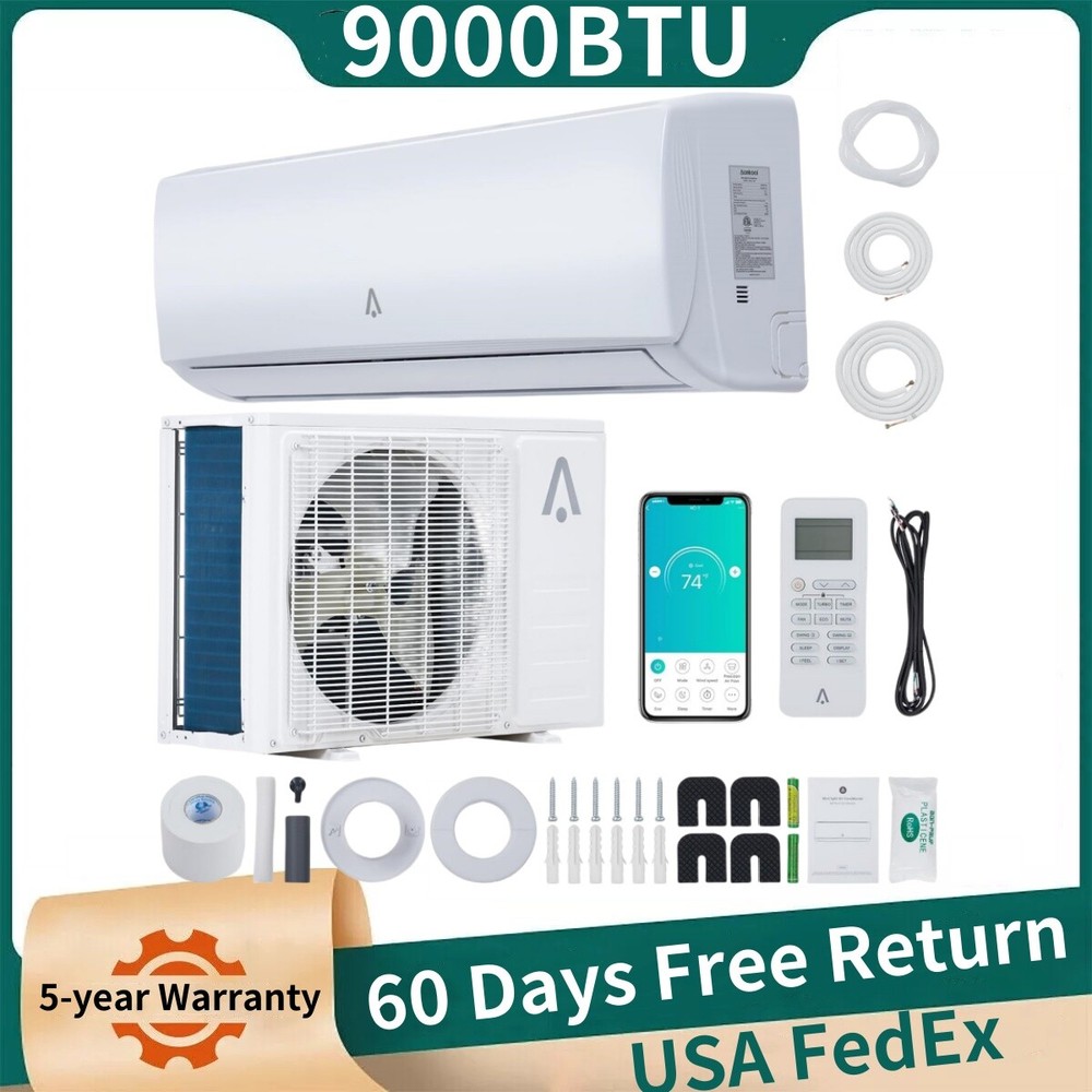 💹9000BTU Mini Split C Work ir Conditioner Het Pump 16.4ft Instlltion Kits