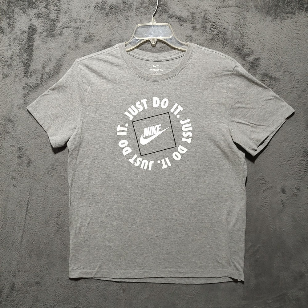 Nike Mens Gray Cotton Short Sleeve Shirt with Swoosh Logo Large Active Outdoor