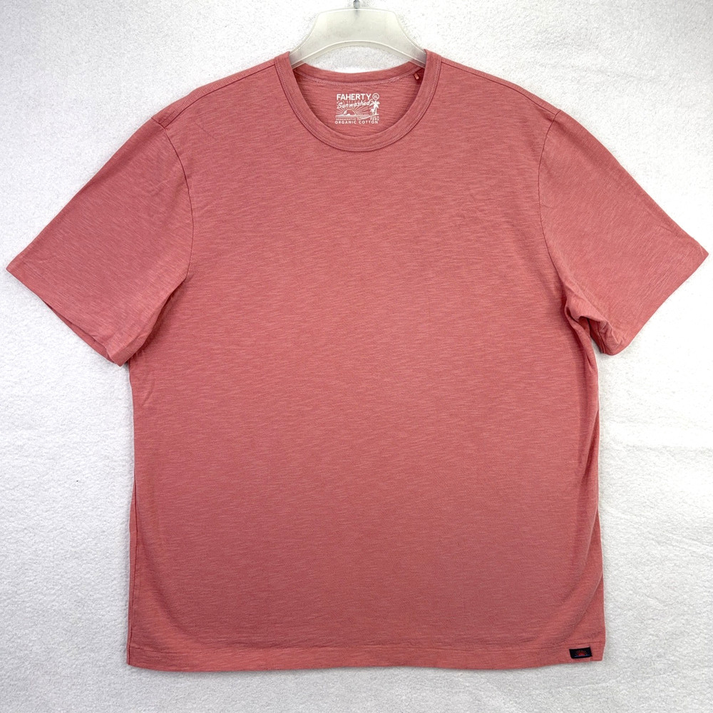 Faherty T-Shirt Men's Coral XL Sunwashed Regenerative Organic Cotton Casual Knit