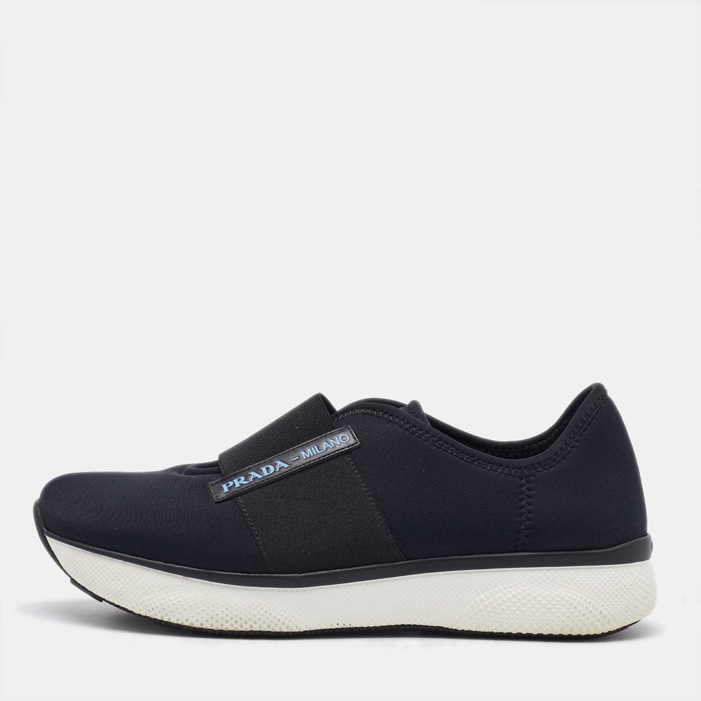 Prada Black Neoprene Slip On Sneakers Size 37.5