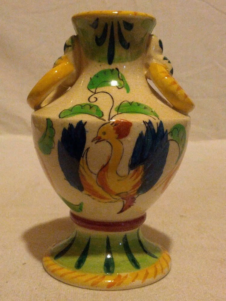 Japan  Ceramic Phoenix Vase Two handle 5 1/4