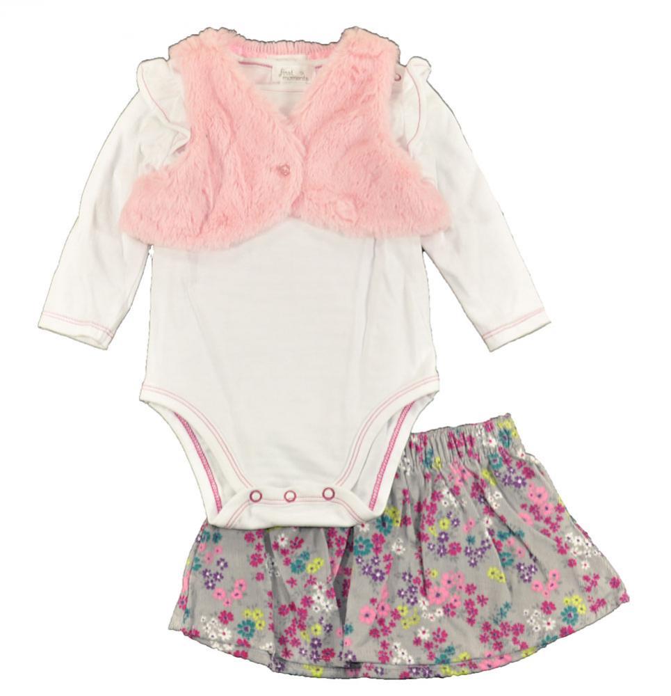 First Moments Infant Girls Pink Vest 3pc Floral Skirt Set Size 3M 6M 9M