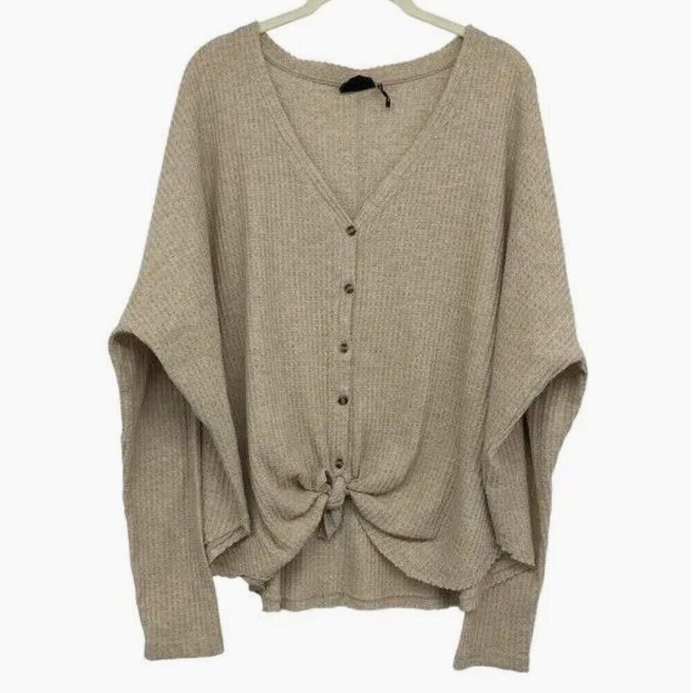 Urban Outfitters Out From Under Jojo Waffle Knit Top Beige Size XS OVERSIZED FIT