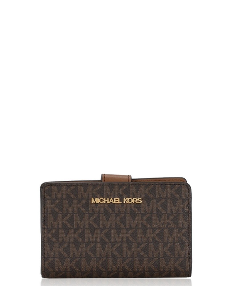 Michael Kors Women Medium Bifold Zip Coin Credit Card Holder ID Signature Brown