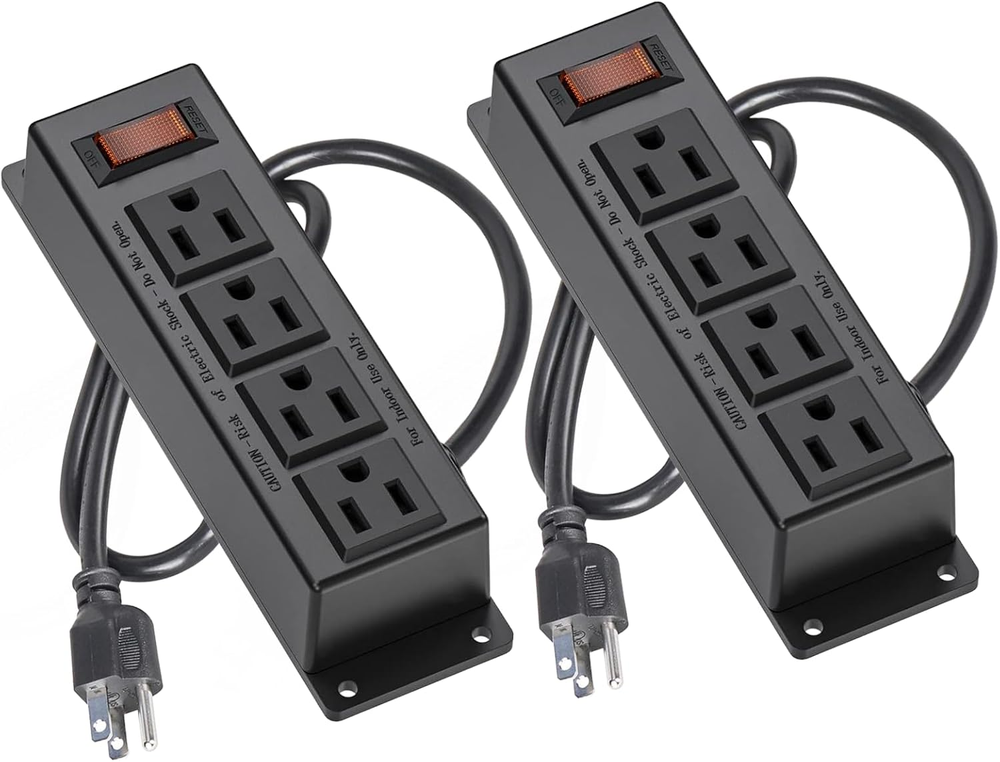 2 Packs Wall Mount Power Outlet Strip, 4 Outlet Mountable Power Strip with Switc