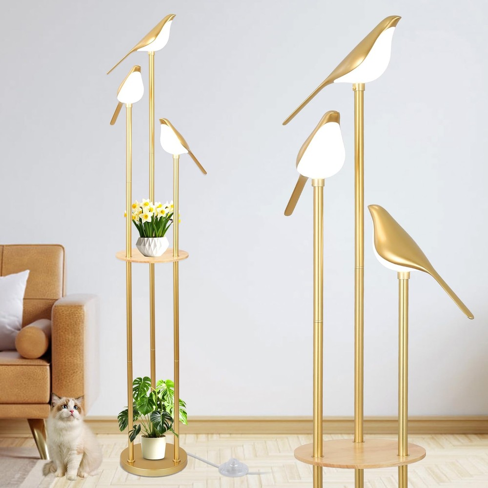 Gold Floor Lamps for Living Room, Modern Floor Lamp with Shelves, Mid Century...
