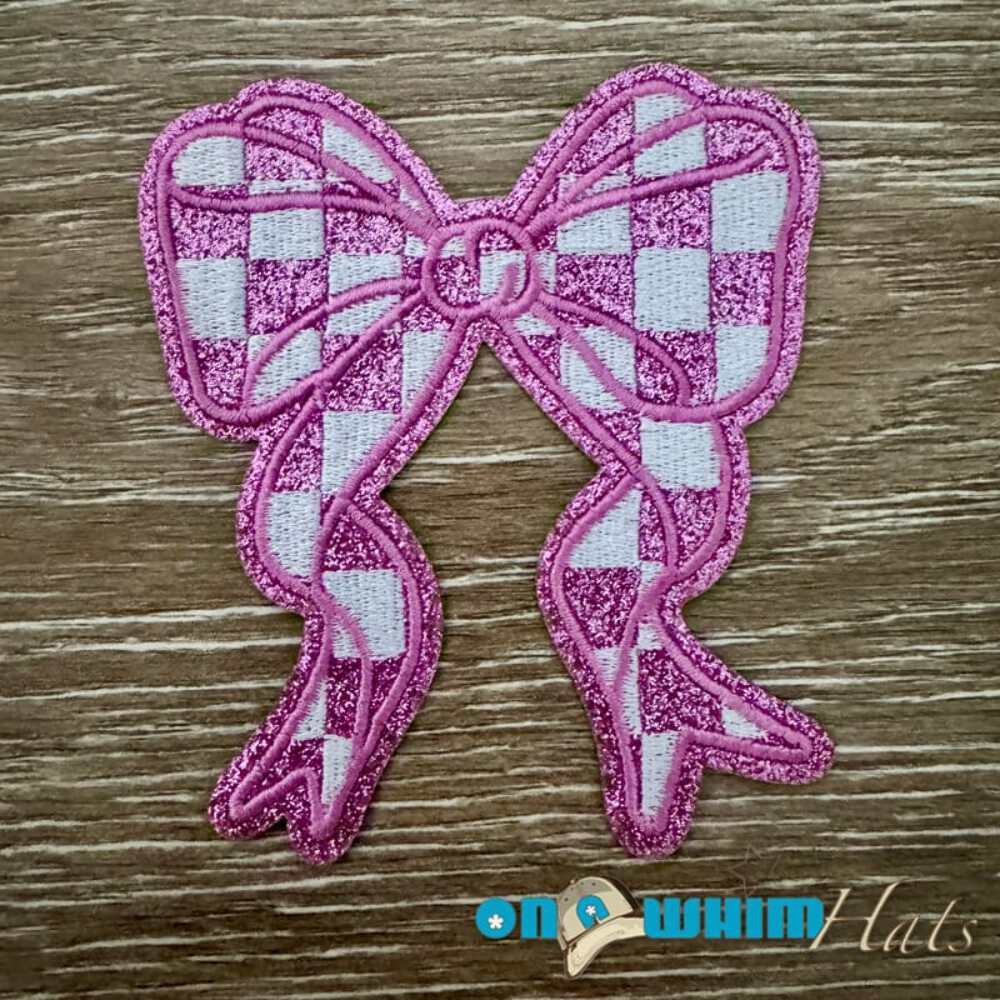 Pink Checkered Bow Iron-On Patch