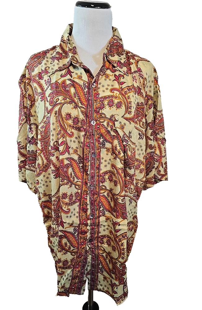 Retro Button up Womens shirt collared Long Sleeve Paisley Print size XL New