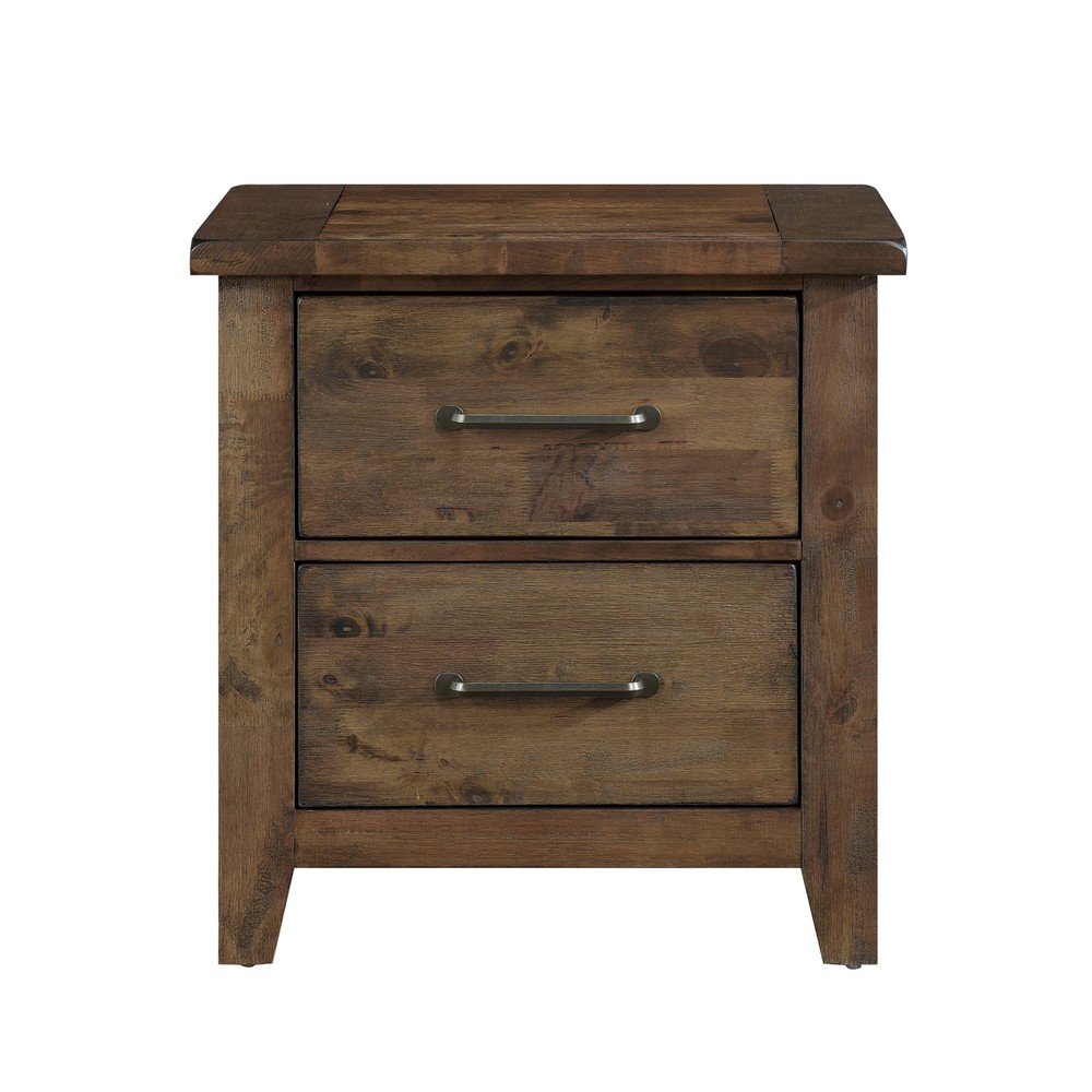 Classic Transitional Nightstand in Burnished Finish - Solid Rubberwood Bedside Table