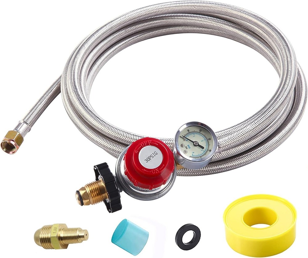 BBQ 12FT High Pressure Adjustable Propane Gas Regulator w/Braided Hose Indicator