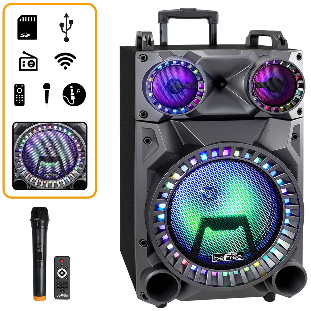 beFree Sound Rechargeable 12-Inch Bluetooth Portable Party Speaker with Built-In Lights