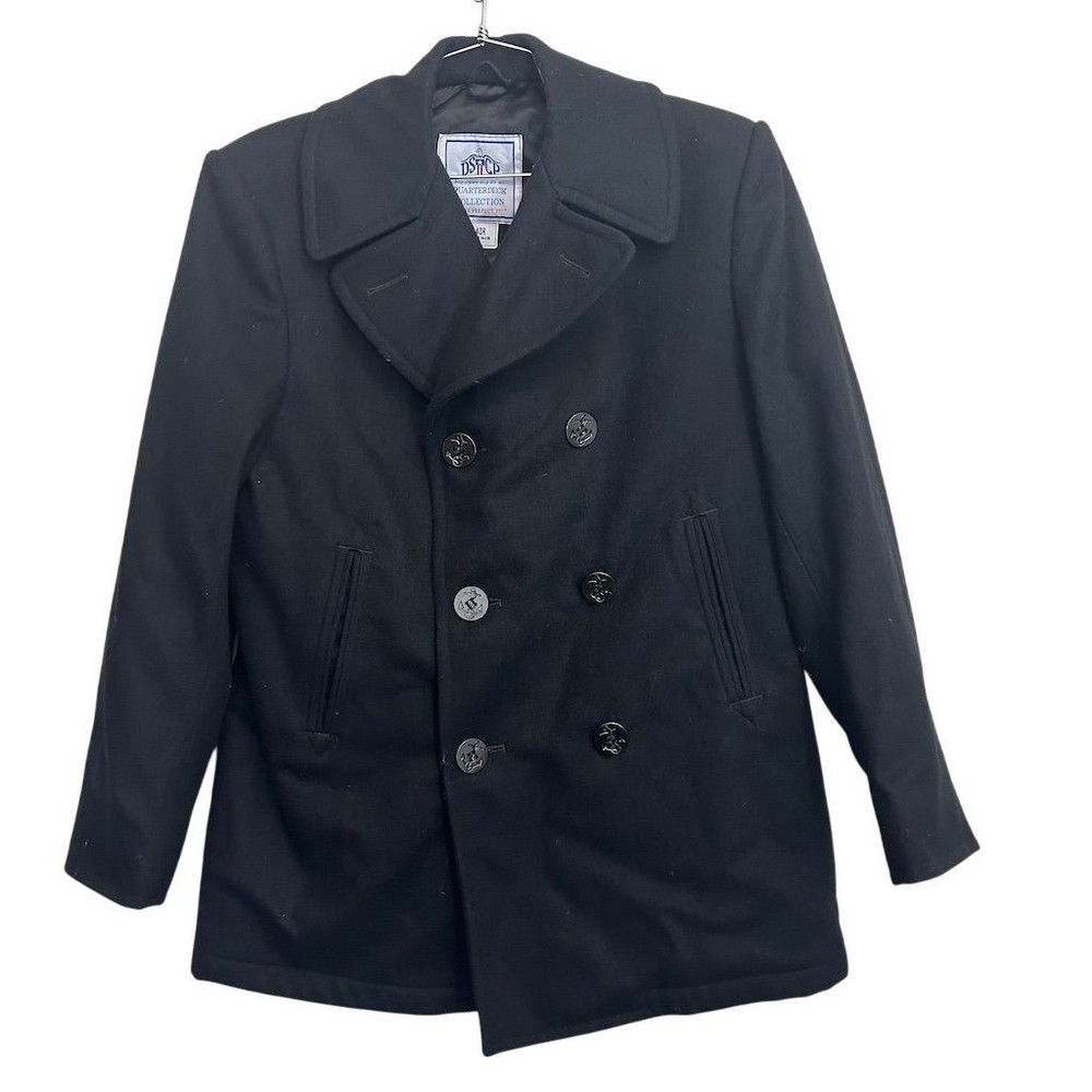 Vintage US Navy Black Wool PeaCoat Men's Size 40R Classic Military Style