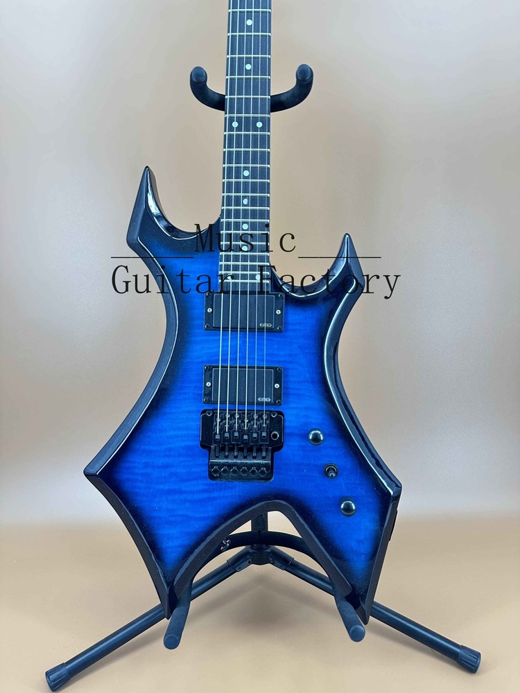 Warlock Blue Flame Maple Top Electric Guitar HH Pickup Black Hardware Fast Ship