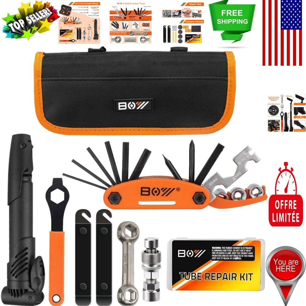 Essential Bicycle Repair Kit: Mini Pump, Multitool & Glueless Patches in One Bag