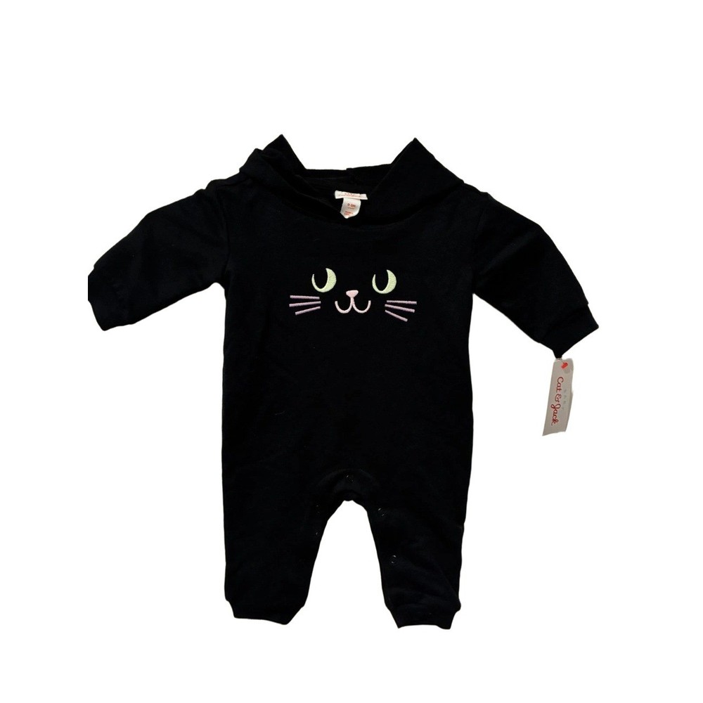 Cat & Jack Baby Black Cat Hooded Romper Jumpsuit 0-3M New With Tags 3D Ears