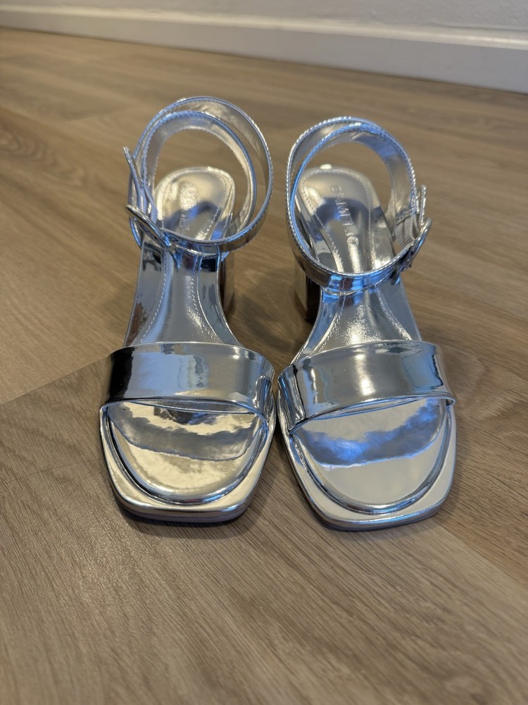 Silver Mirror Ankle Wrap High Heel Sandals
