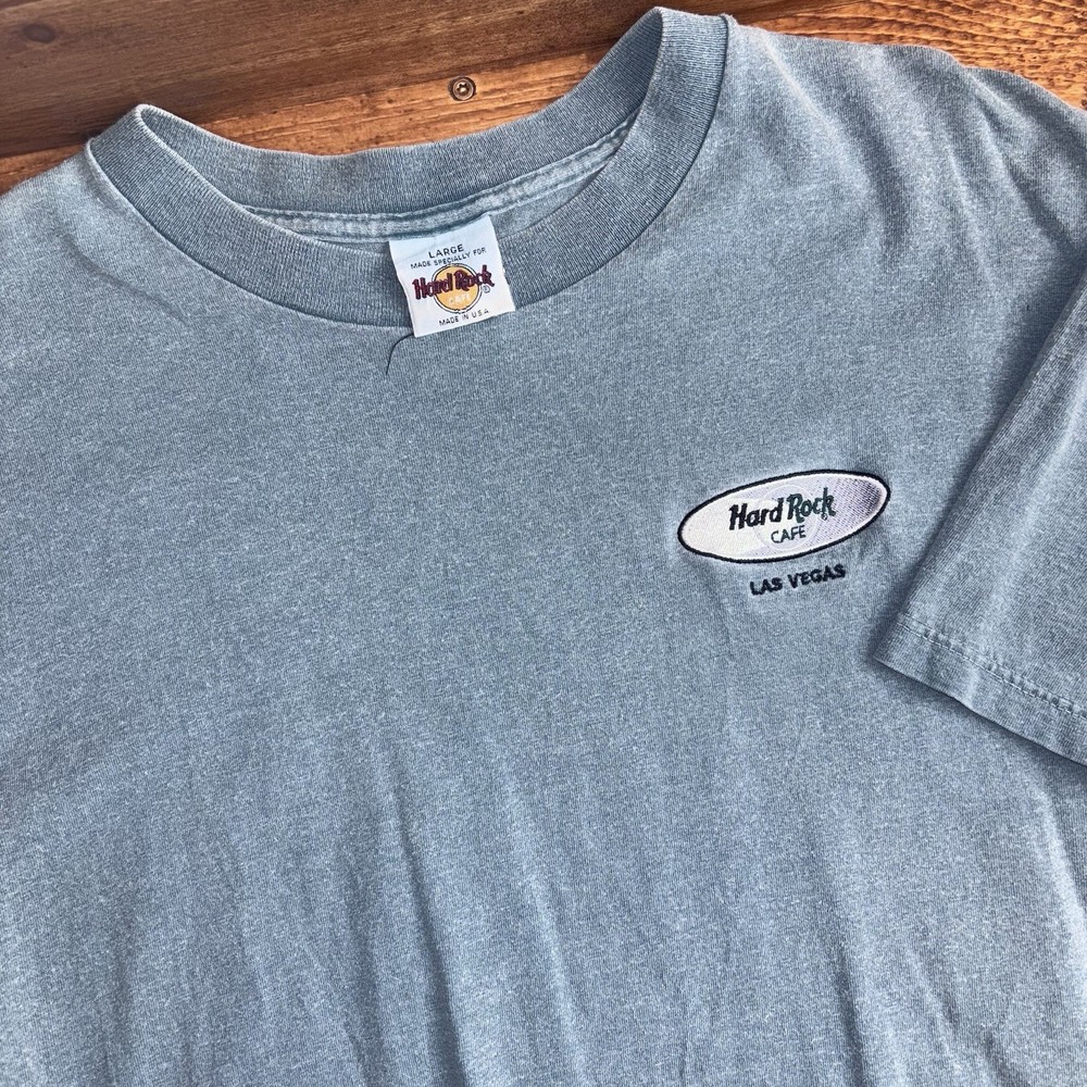 Vintage Hard Rock Cafe Las Vegas T Shirt Men's Large Teal Embroidered Faded USA