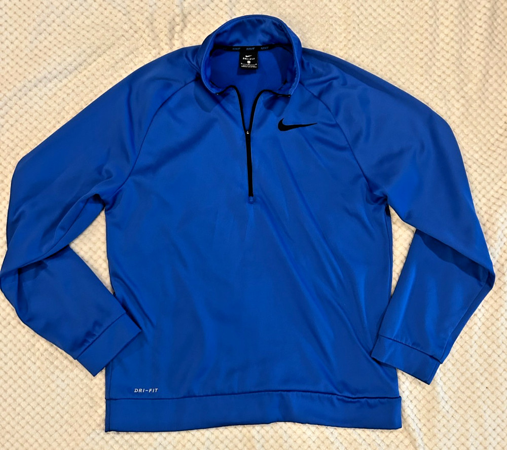 Nike Pullover Mens Medium Blue Dri Fit Quarter Zip Long Sleeve Athletic
