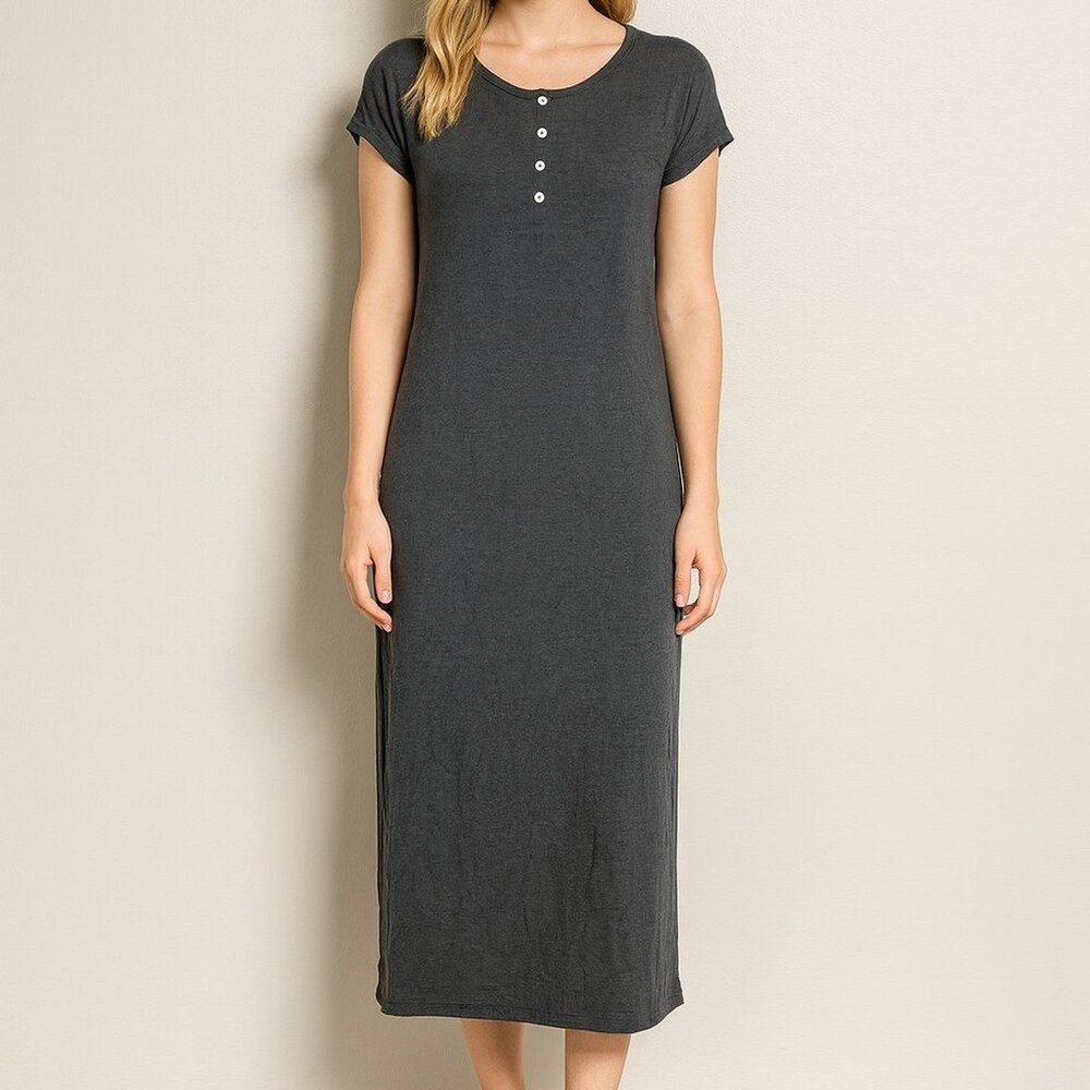 NWT FREE SHIPPING Gray Stretchy V-Neck Maxi T-Shirt Dress M