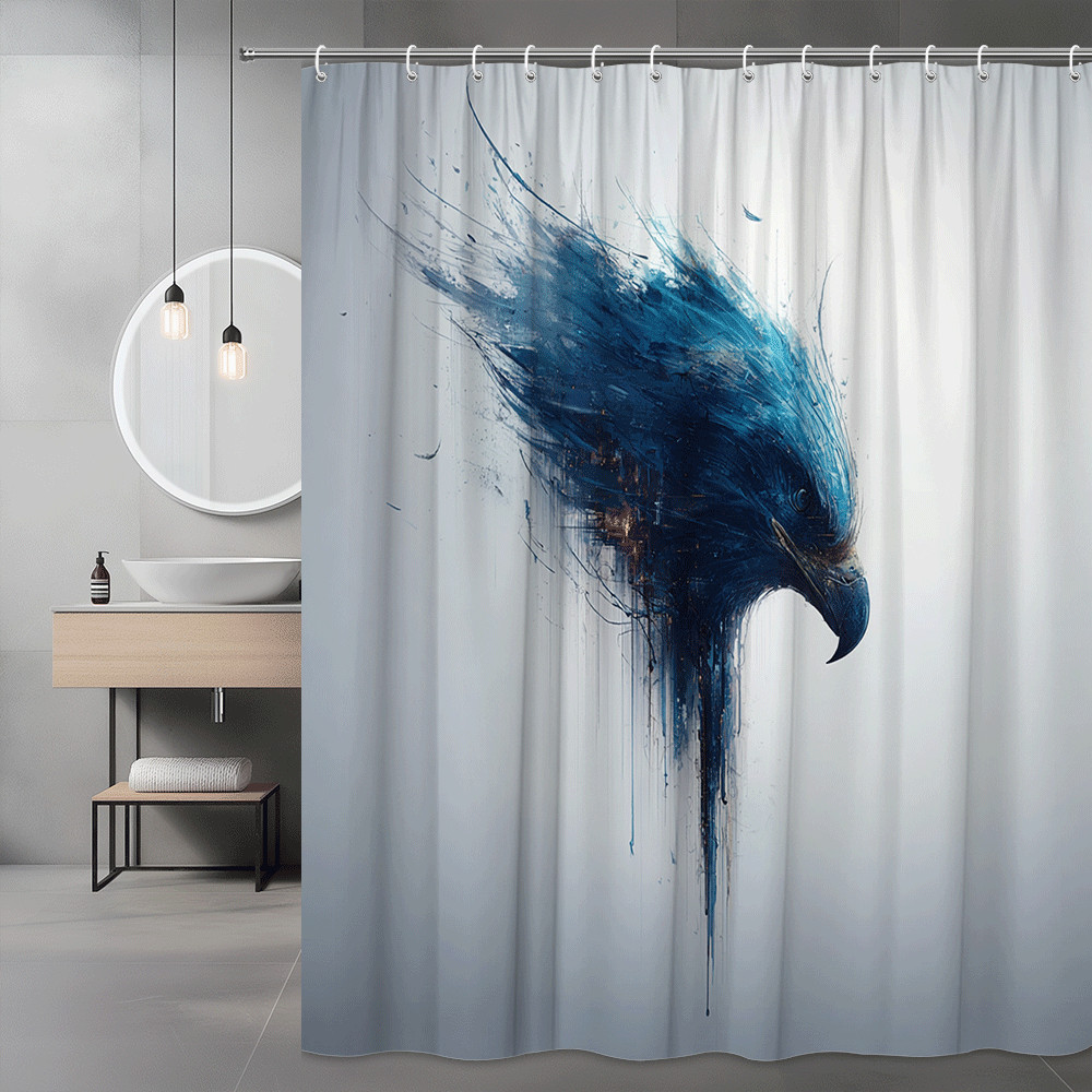 Blue Eagle Abstract Shower Curtain, Bird Art Print Bathroom Decor