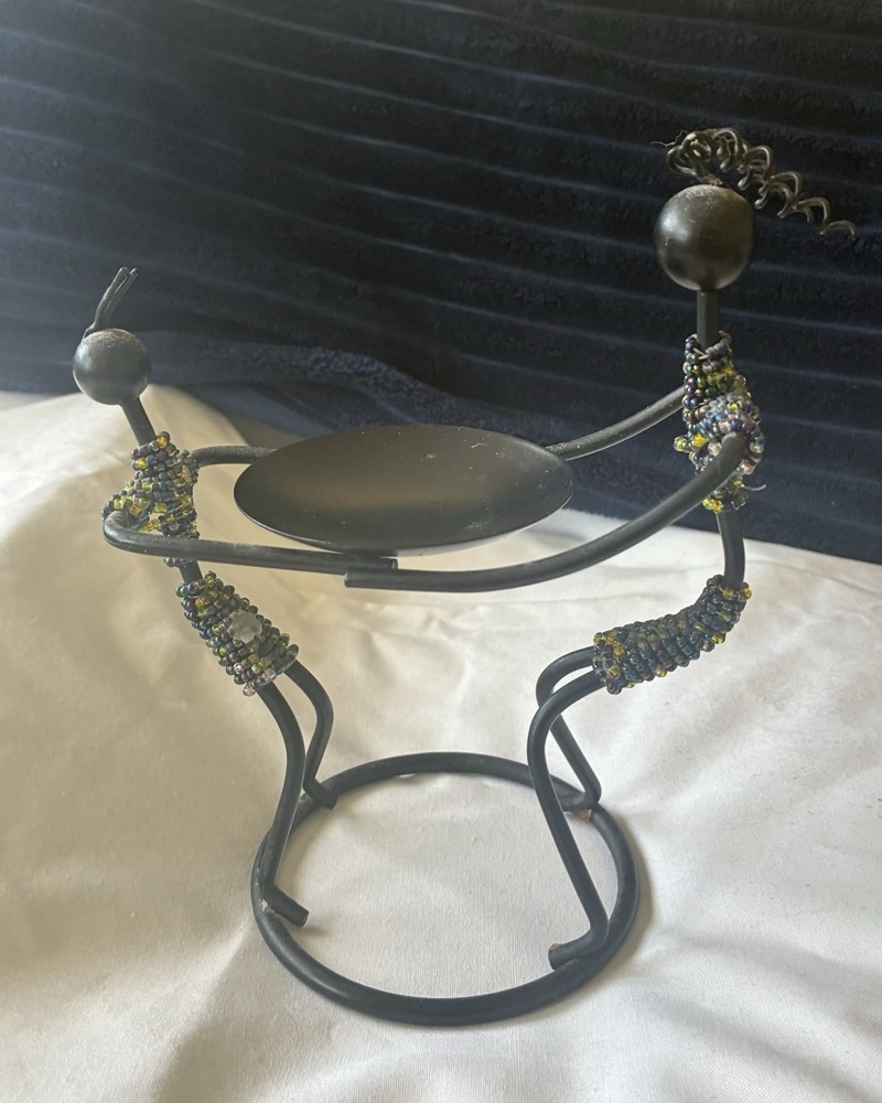 African Couple Figures Wrought Iron Candle Holder