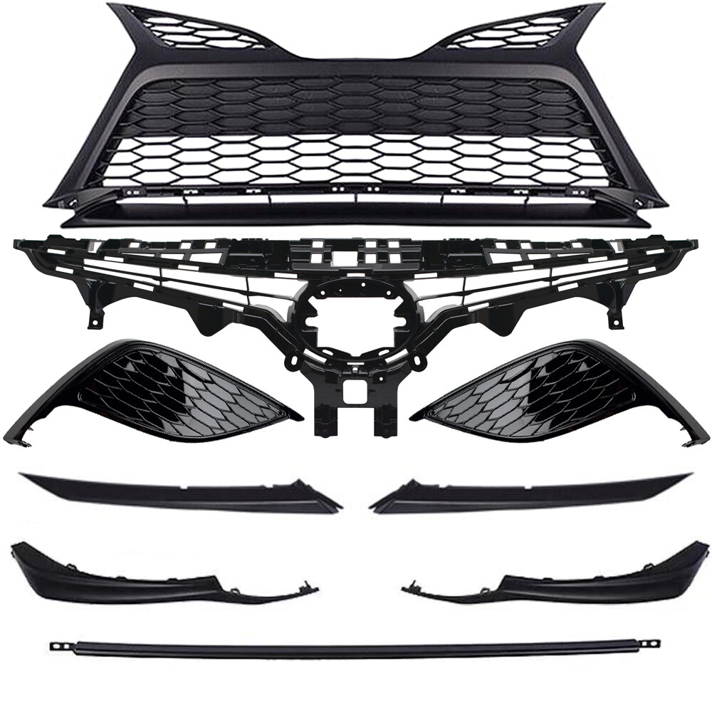 9pcs Black For 21 22 23 Toyota Camry SE Front Grille Trim Fog Light Bezel Set
