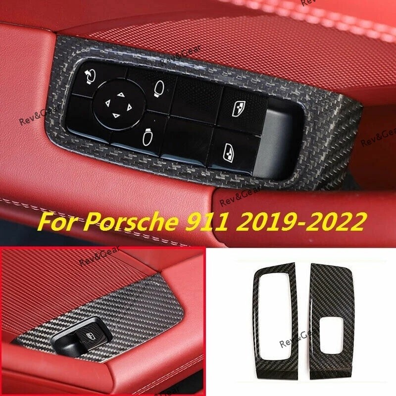 Real Carbon Fiber Window Lift Switch Button Panel Trim For Porsche 911 2019-2025
