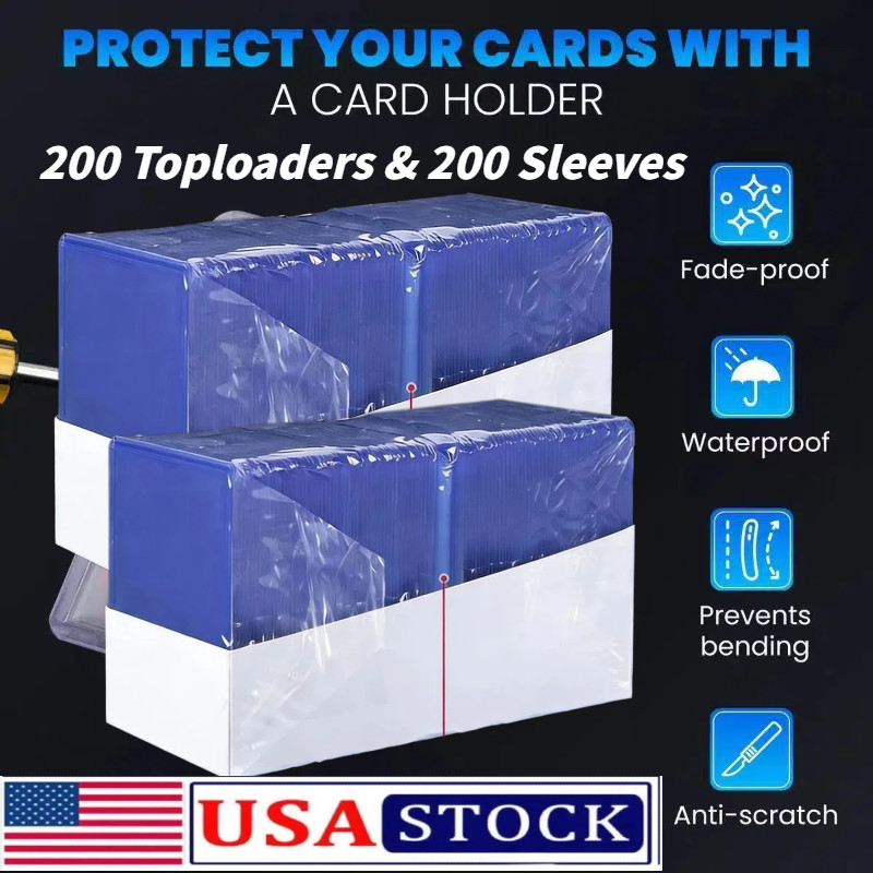 200ct 3x4 Toploaders & 200x Sleeves For Standard 35pt Trading Cards (2* 100pack)